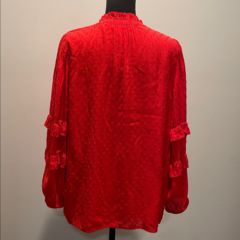 LOFT Women’s Swiss Dot Ruffle Blouse Size M Red Romantic Peasant Boho Adaptable - Picture 8 of 11
